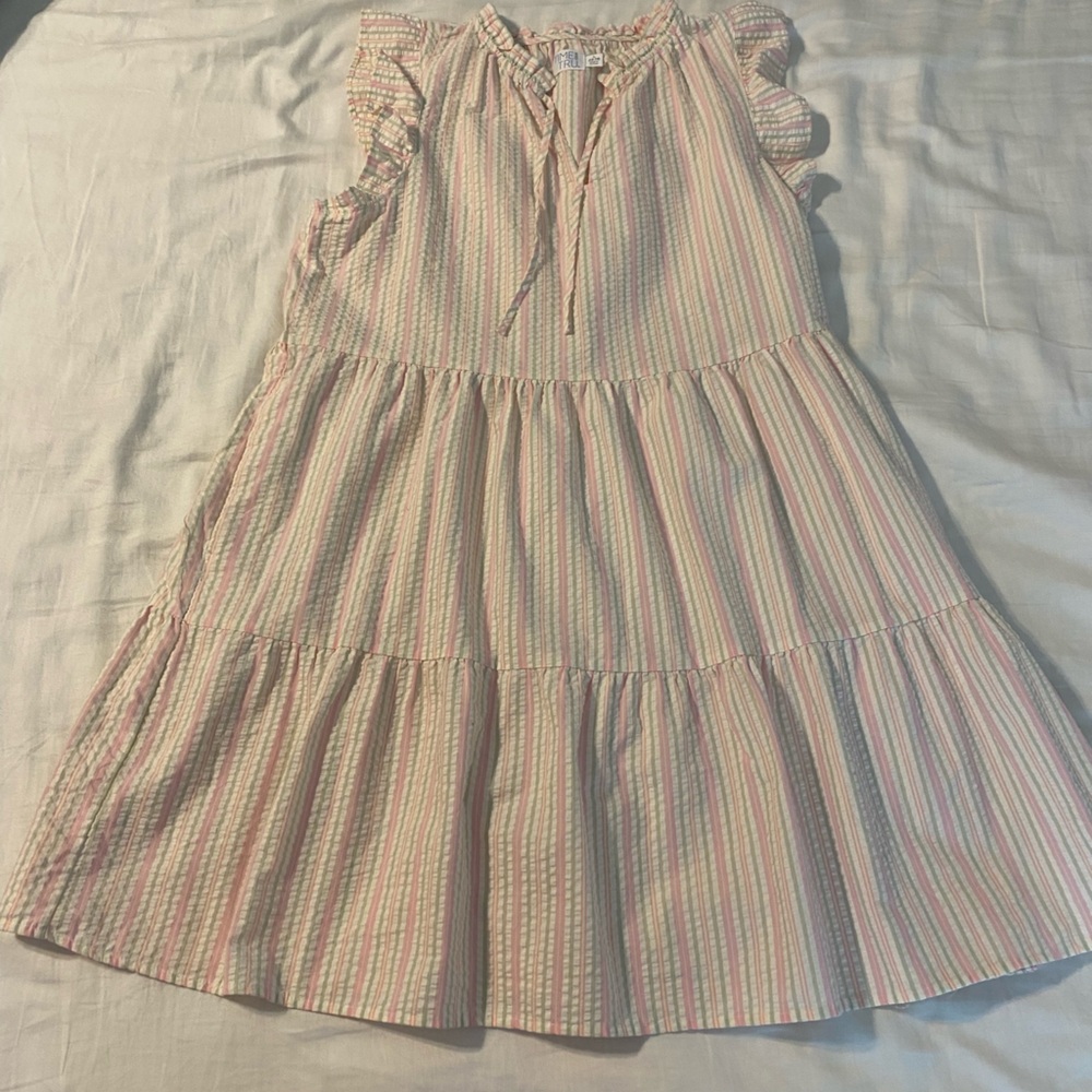 Time and Tru Striped Dress with Ruffle Sleeves